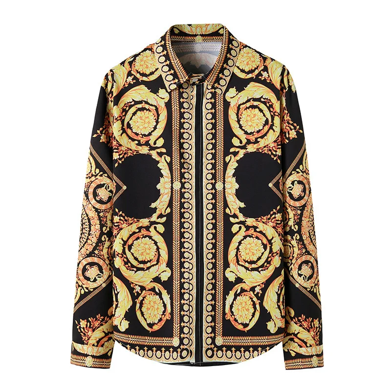 

MXCHAN SJH2912 2021 Buttoned Printed Men's Casual Shirt Long Sleeve Shirt Men African Clothes, As pic show