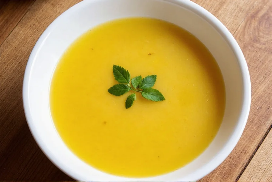 Steaming bowl of golden ginger soup with fresh scallions and ginger slices on wooden table