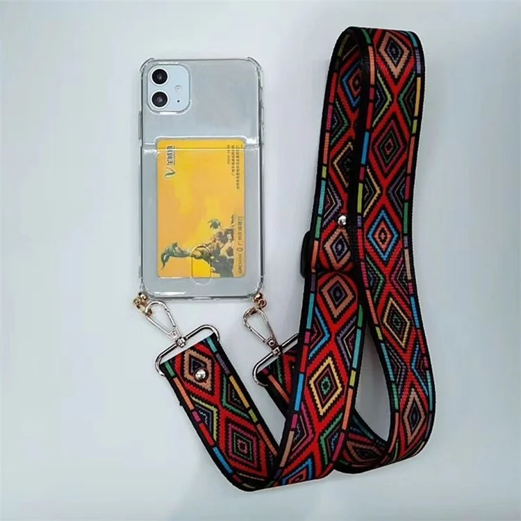 

Transparent TPU Anti-fall Necklace Cell Phone Case With Card Slot Phone Case With Rope Card For iphone 11