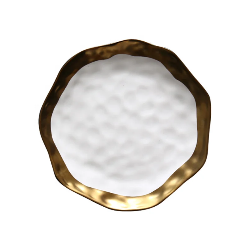 

Porcelain European Classic Household Western-style Plate Creative Retro Gold Edge High Fashion Style Dish, White/black