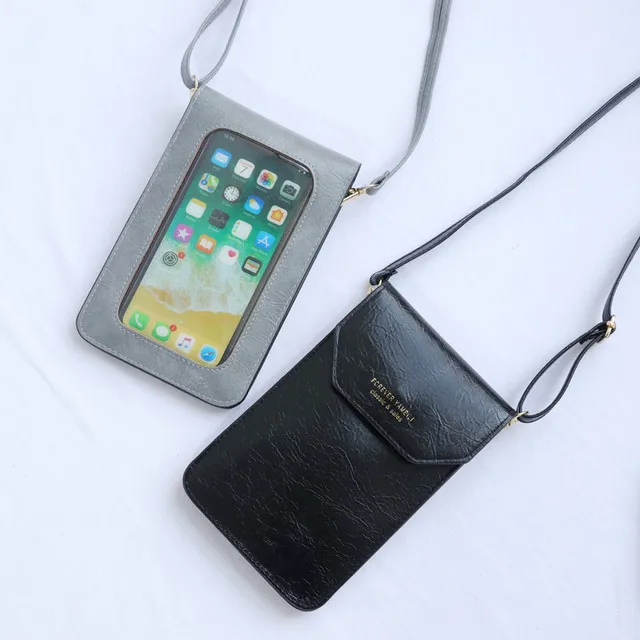 

New design touch screen PU phone bag Lightweight Leather Phone Purse Crossbody Bag Mini Cell Phone Pouch Shoulder Bag for Women, Black/ grey/ fuchsia