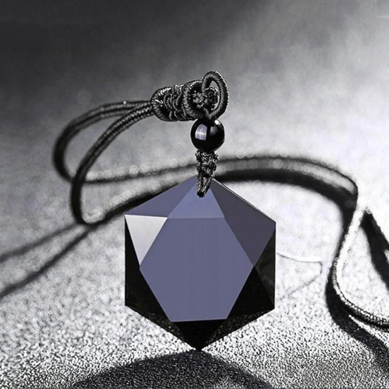 

Black Obsidian Six Stars Lucky Amulet Love Natural Stone Pendant Necklace for Women Men Love Crystal Pendulum Jewelry, Show picture