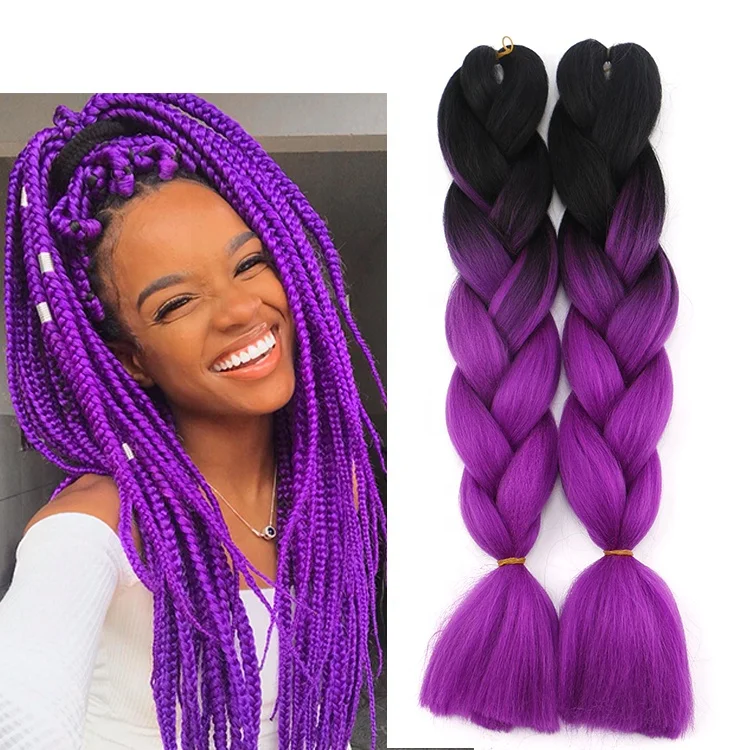 

Factory Price Super Jumbo Ombre Synthetic Box Braids Black Braided Hair Extension High Temperature Fiber Braiding Hair, Per color and ombre color more than 85 color aviable