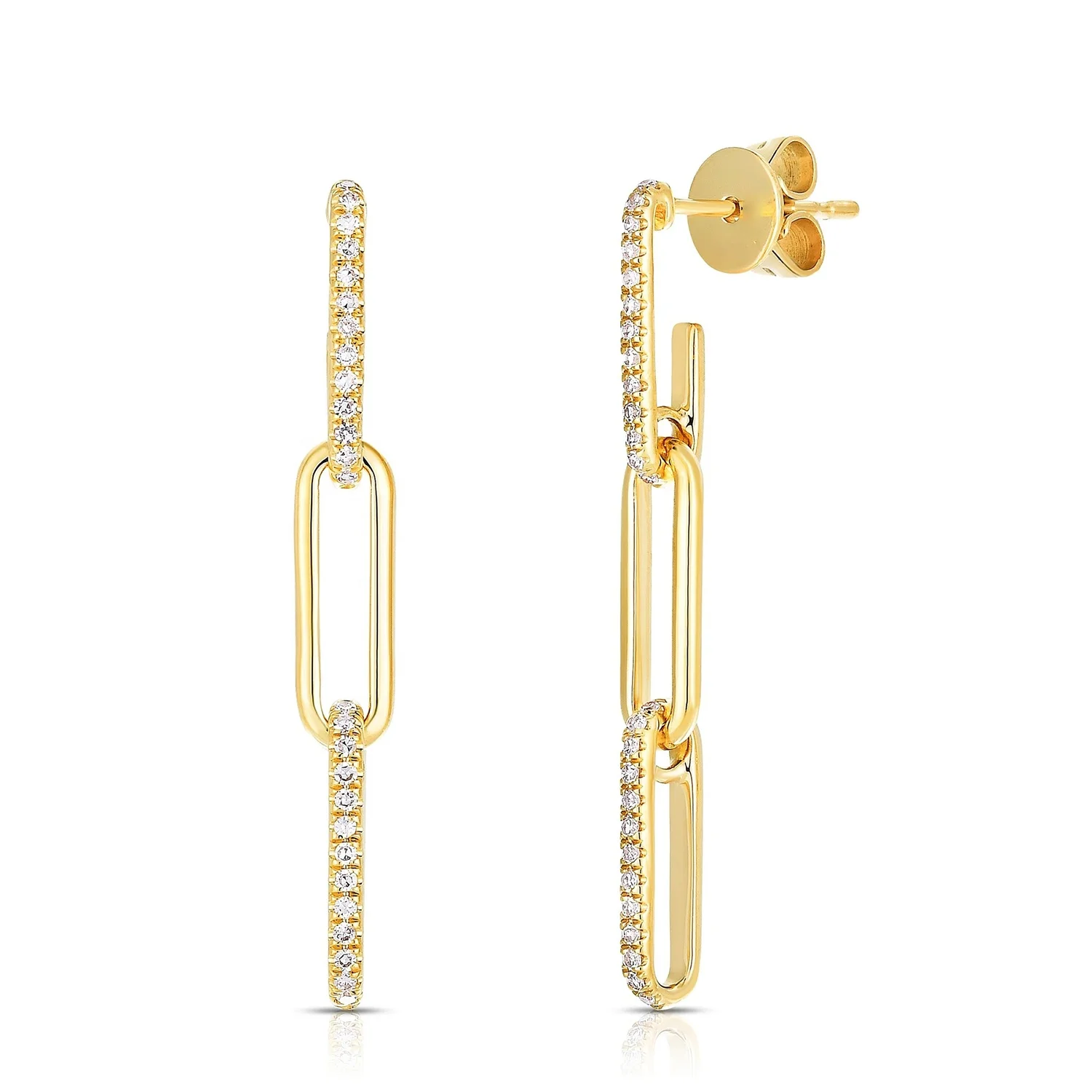 

925 Sterling Silver Gold Link Chain Rectangle Drop Earring
