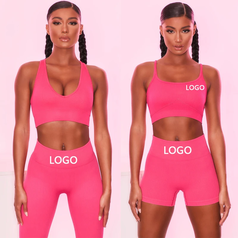 

Women Outfits 5pcs Sets Gym Active Wear High Waist Legging Shorts Sports Bra Short/Long Sleeve Top Fitness 5 Pieces Yoga Sets