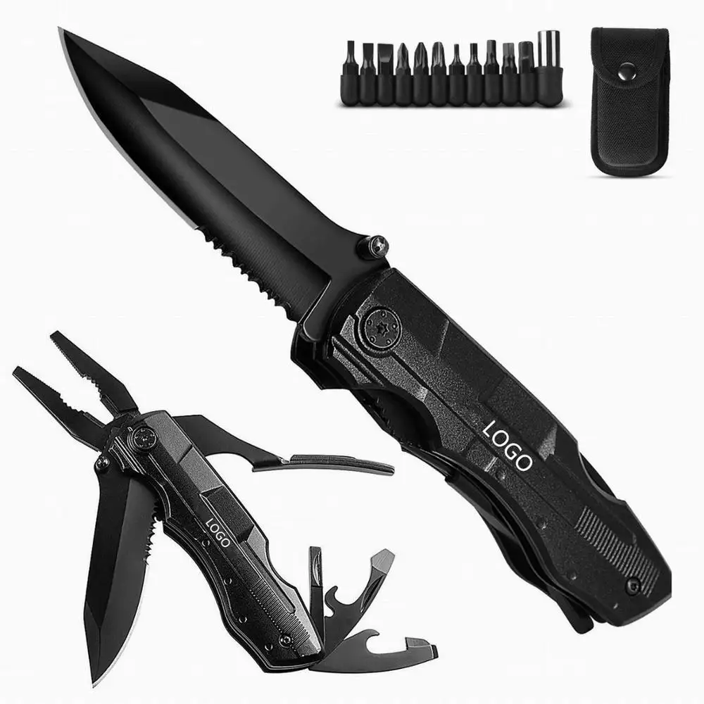 

Pocket Knife, Multitool Tactical Knife with Blade, Saw, Plier, Screwdriver, Bottle Opener, Black