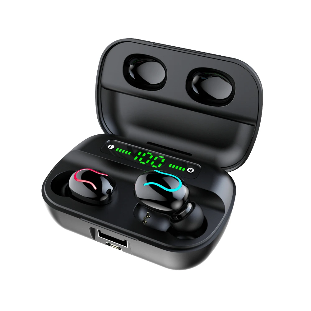 

Q82 TWS 5.0 Wireless Stereo Earphone headphones Sport In Ear Earbuds With LED Display 2600mAh Power Bank, Black