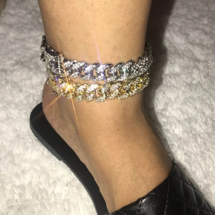 

Trendy Wholesale Diamond Hip Hop Gold Cuban Link Iced Out Cuban Anklet