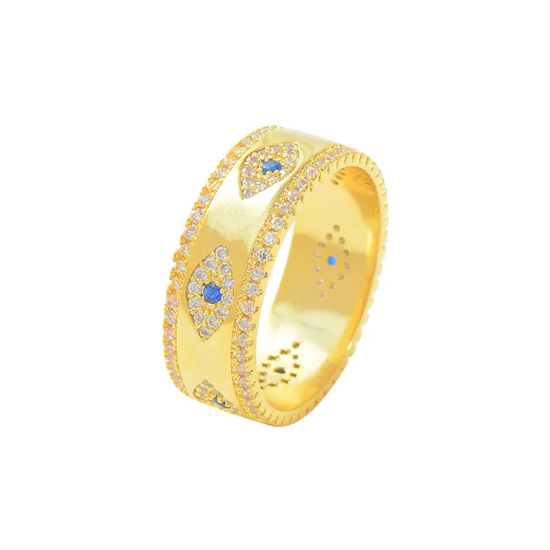 

Funky Chic Gold Plating Blue Crystal Turkish Eyes Rings Micro Paved Zircon Evil Eyes Band Rings Women Jewelry