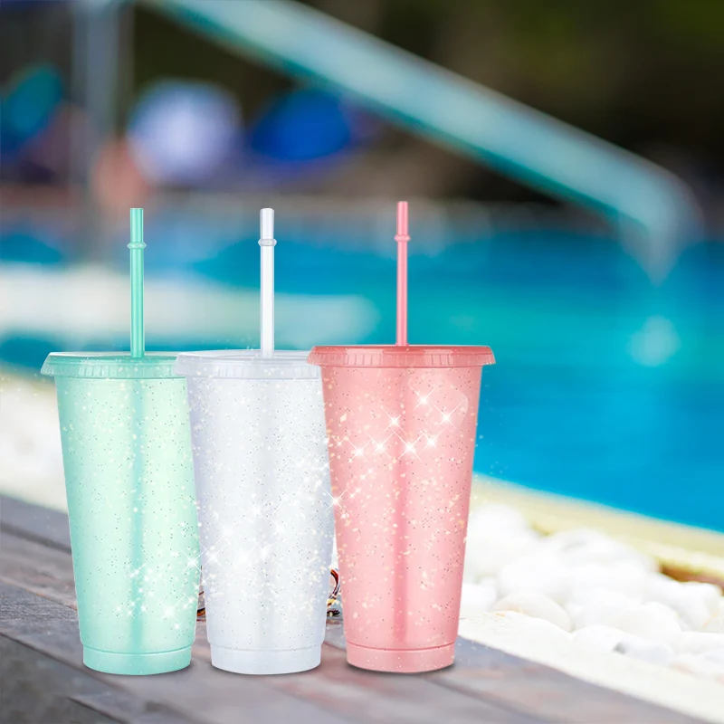 

Hot saleplastic pp cup with lid and straw glitter with high quality, Customized color
