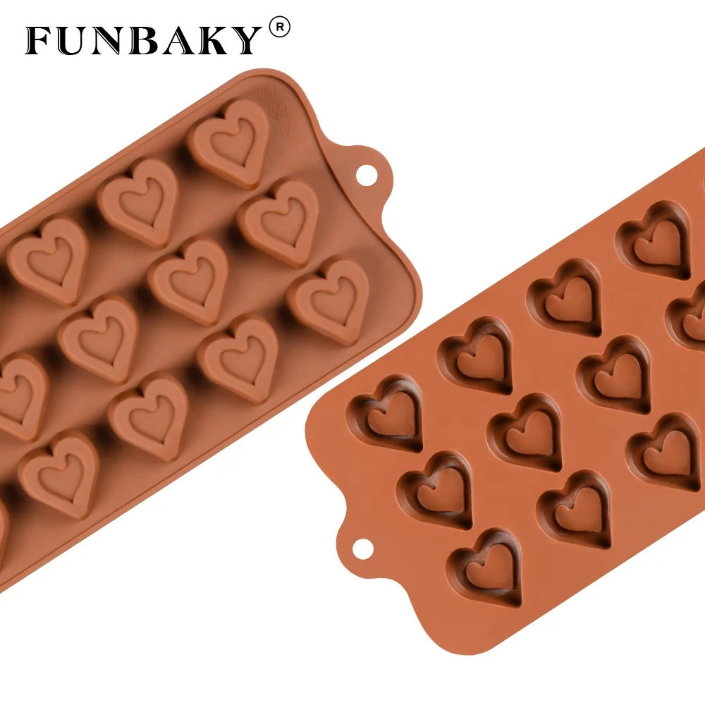 

FUNBAKY JSC2768 Valentine'Day style candy making tools unique heart shape silicone mould home kitchen application kits, Customized color