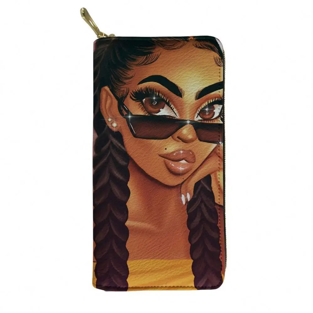 

Women Wallet Black Art African Printed Wallets for Women Fashionable Leather Purse Ladies Girls Durable Long Zipper Purses, Customized color