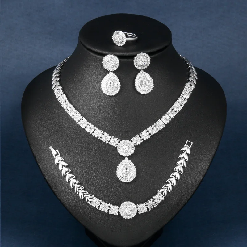 

Hot Sale Wholesale Cheap Rhinestone Wedding Bridal Necklace Earring Women Jewelry Set, Silver