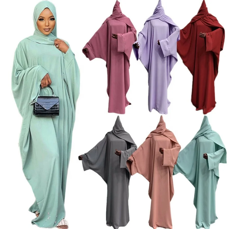 

2021 Oct New Arrival solid color Nida Jilbab free size bat sleeves Muslim women prayer dress Hijab Abaya, 10 colors