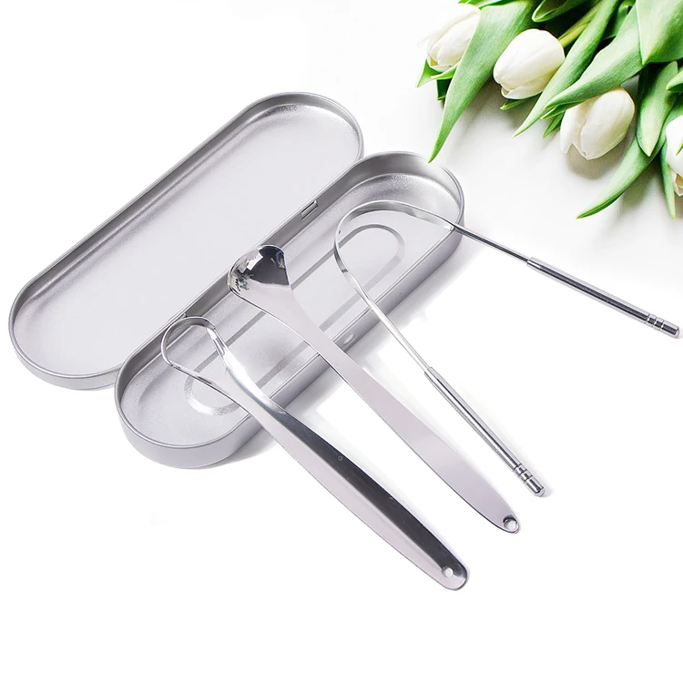 

High Quality Metal 304 Stainless Steel Tongue Cleaner Copper Tongue Scraper Set, Silver, rose gold