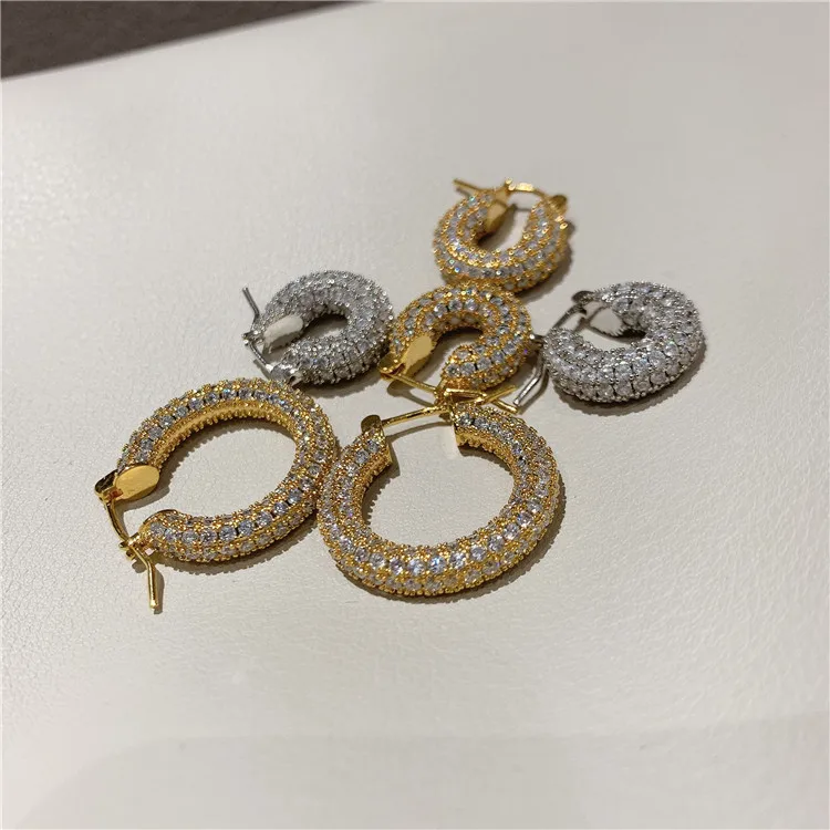 

Luxury Sparkling CZ Crystal Real 18k Gold Plated Chunky Hoop Earrings Micro Pave Zircon Hoop Earrings