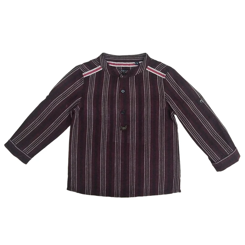 
OEM service brand quality kids children boy stripe jacquard cotton linen fancy long sleeve shirt top 