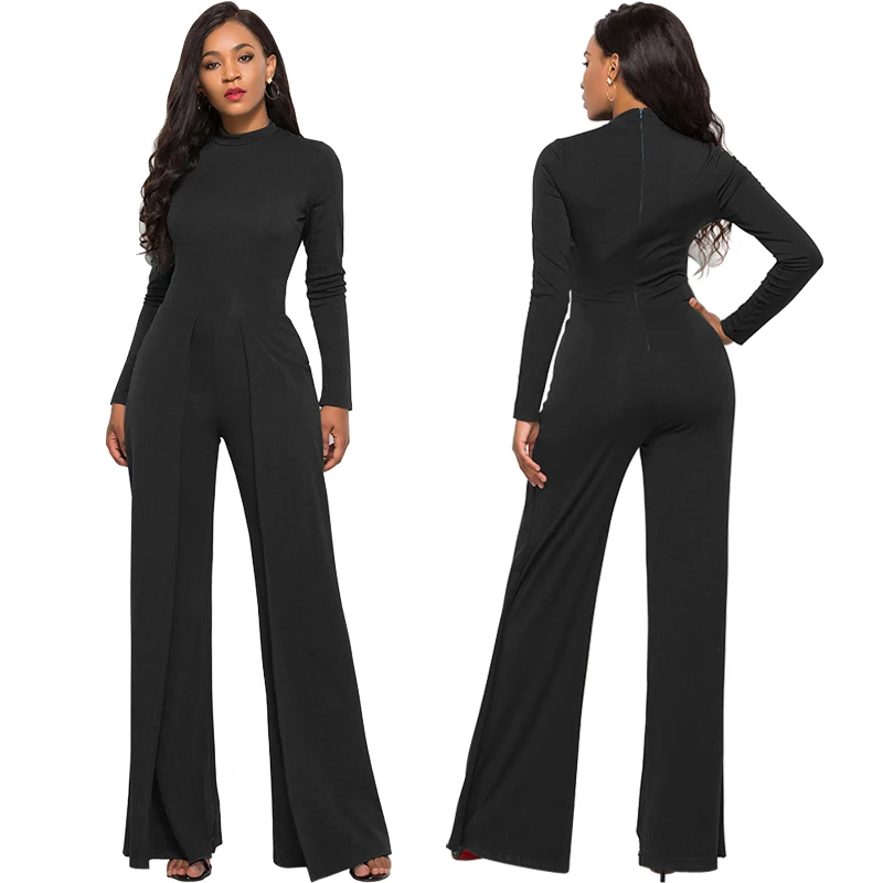 

Hot Sale Winter Spring Long Sleeve Solid Color Wide Leg Pants Sexy Jumpsuit For Women Clothing, 7 colors