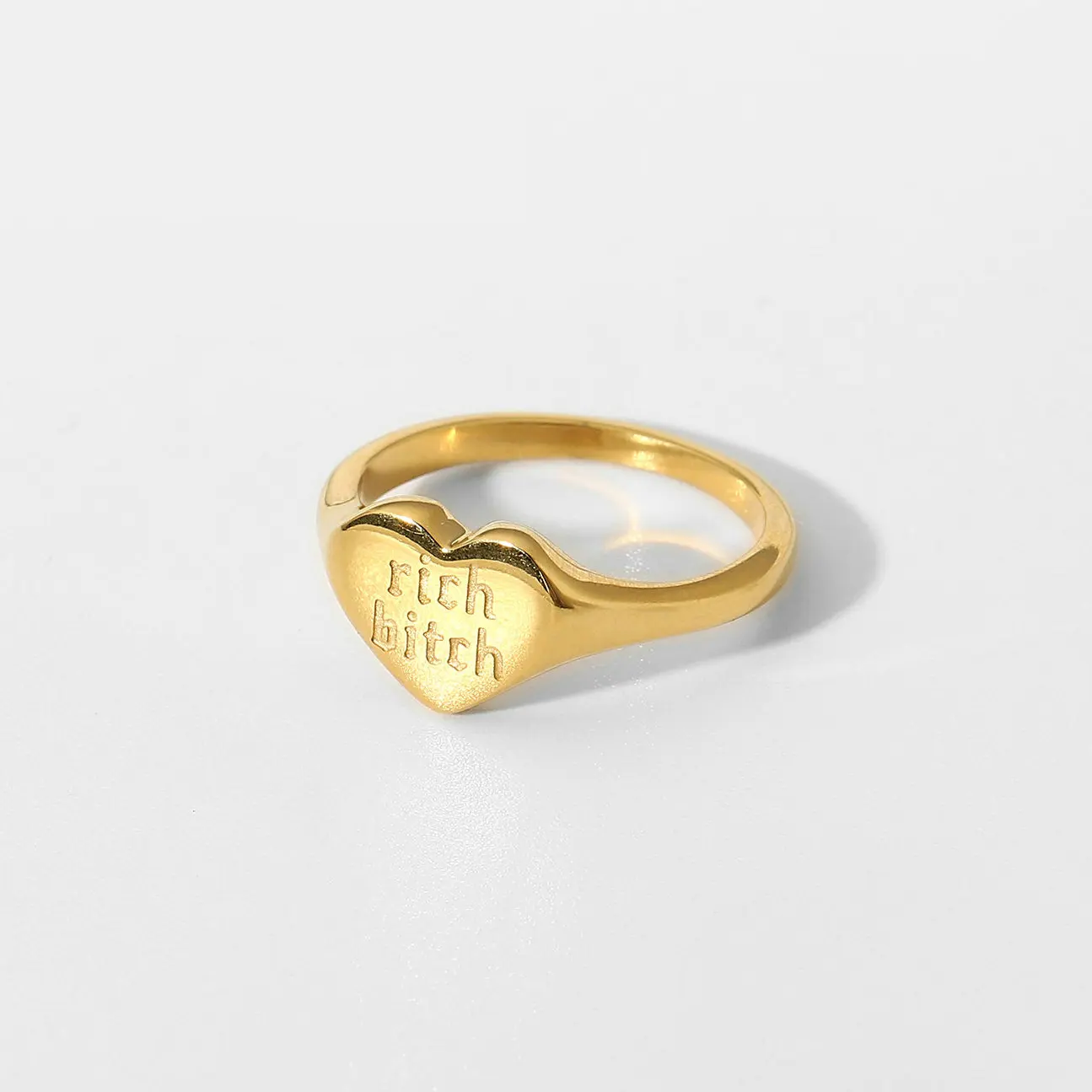 

Ins Hot Chic Chunky Ring 18k gold plated Stainless Steel Mixed Signals Ring Rich Bitch Titanium Steel Chunky Rings For Women
