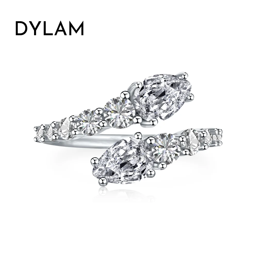 Dylam Fashion Design S925 Silver Fine Jewelry Twisted Adjustable 5A Cubic Zirconia Open Wedding Engagement Promise Rings