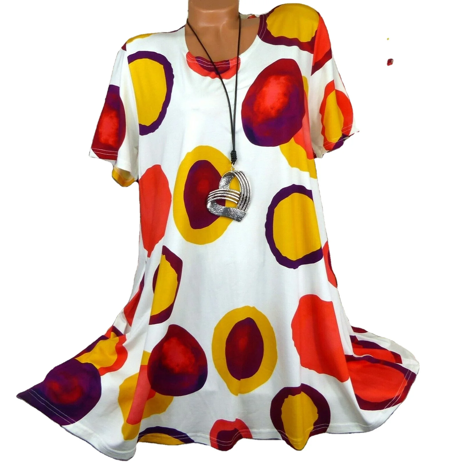 

Round neck cute pattern women's big skirt dress big Polka Dot contrast print dress 2021 summer 3XL oversize dress