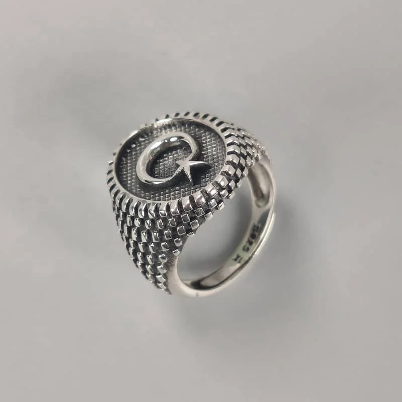 

Hip hop men rings 925 sterling silver mens rings gold plated Vintage Silver Jewelry Party gift star moon men rings, White gold (rose gold, yellow are avaliable)