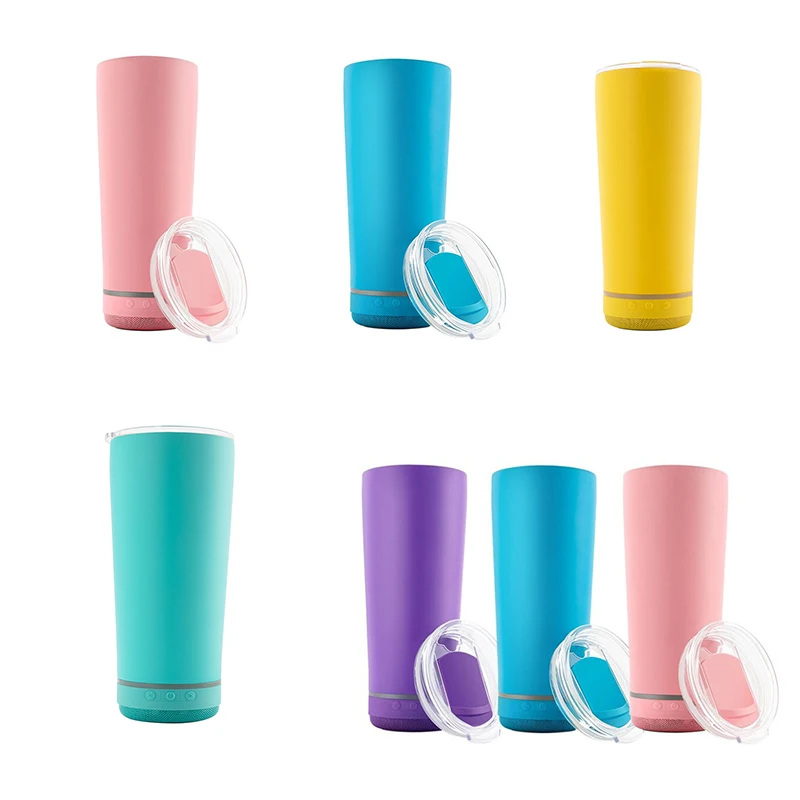 

18oz Music Cup Sublimation Stainless Steel Insulated Water Bottle With Speaker Double Wall Vacuum Tumbler Speakers, As pic