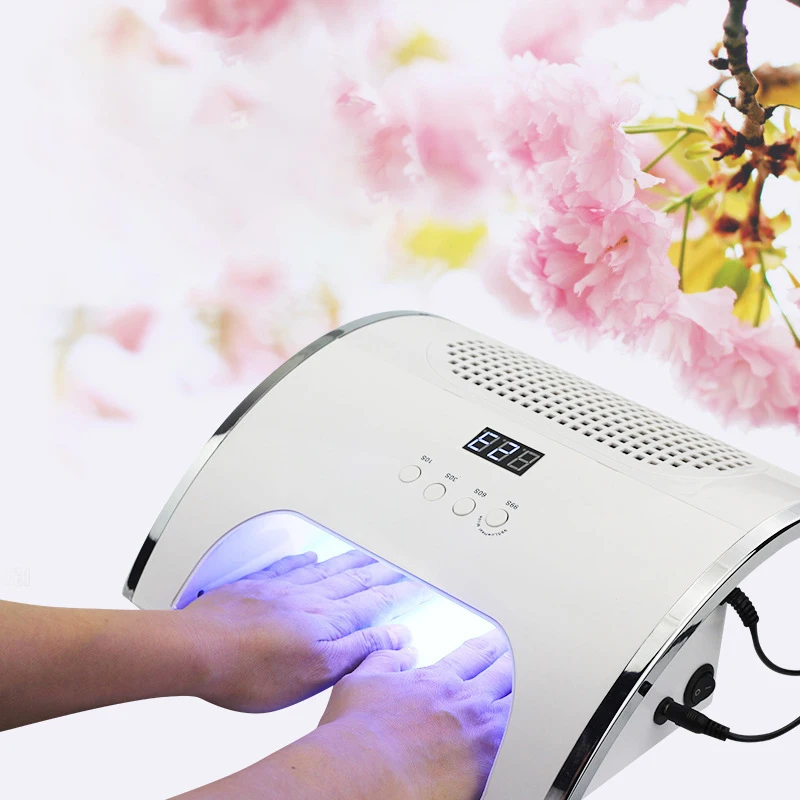 

2 in 1 Professional 2 fans 80w aspirateur ongles nail vacuum cleaner dust collector with lamp for nail salon aspiratore unghie, White