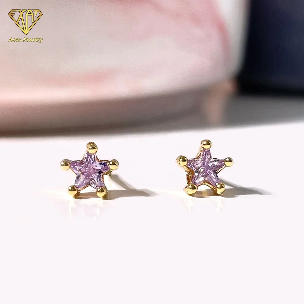 

fashion 18k gold plated jewelry mini star zircon diamond stud earrings, Picture shows