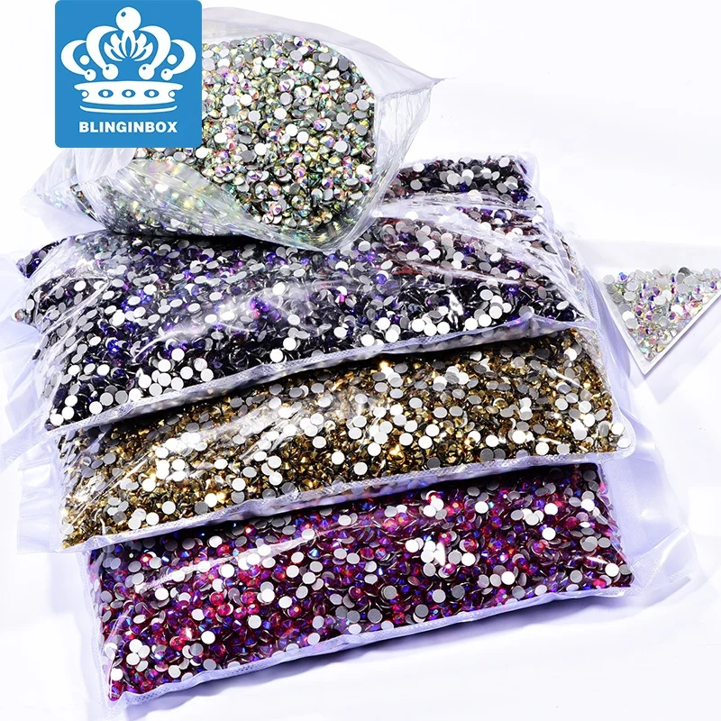 

Factory Wholesale SS6-SS20 14400pcs Bulk Package Crystal Glass Rhinestones Flatback Non hotfix Rhinestone For Nail Garment