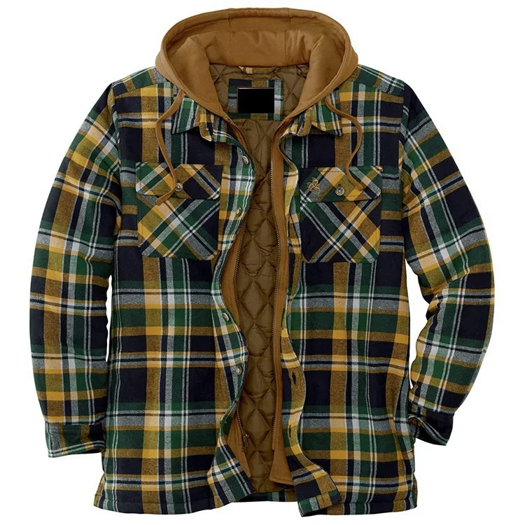 

CS043 Padded winter jackets men hooded loose outdoor thick plaid coat plus size men's jackets, Picture
