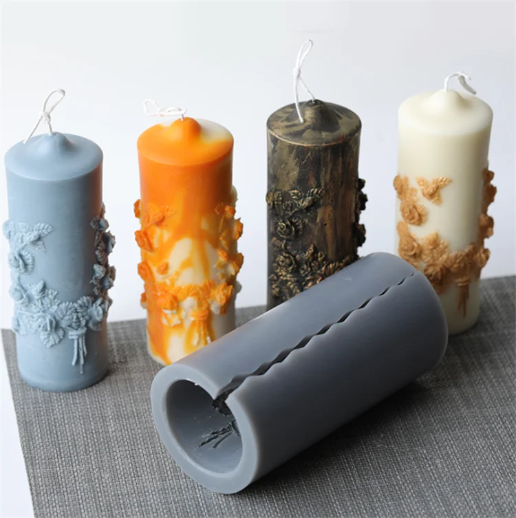 

Y2019 Carving column Candle silicone Mold DIY antique carving magic ceremony incense candle silicone mold, White