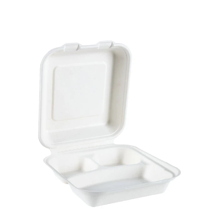 

High Quality Eco-friendly 100% Biodegradable Sugarcane Bagasse 3-Compartment Paper Box, White