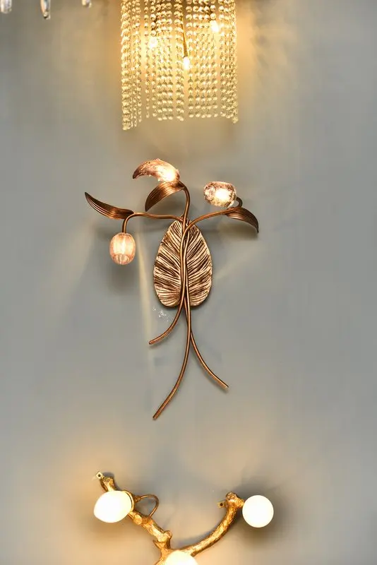 MEEROSEE Glass Berry Wall Light Gold Copper Wall Sconce Lamps Bronze Leaf Wedding Decoration Fancy Wall Lighting MD87031