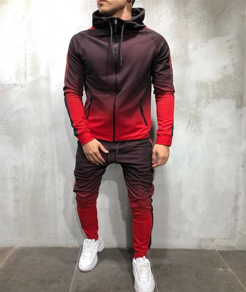 

Fashion Gradient Print Zipper Hip Hop Movement Muscle Fitness Men's Suit Boutique Men's Wear Sport Suit, As show