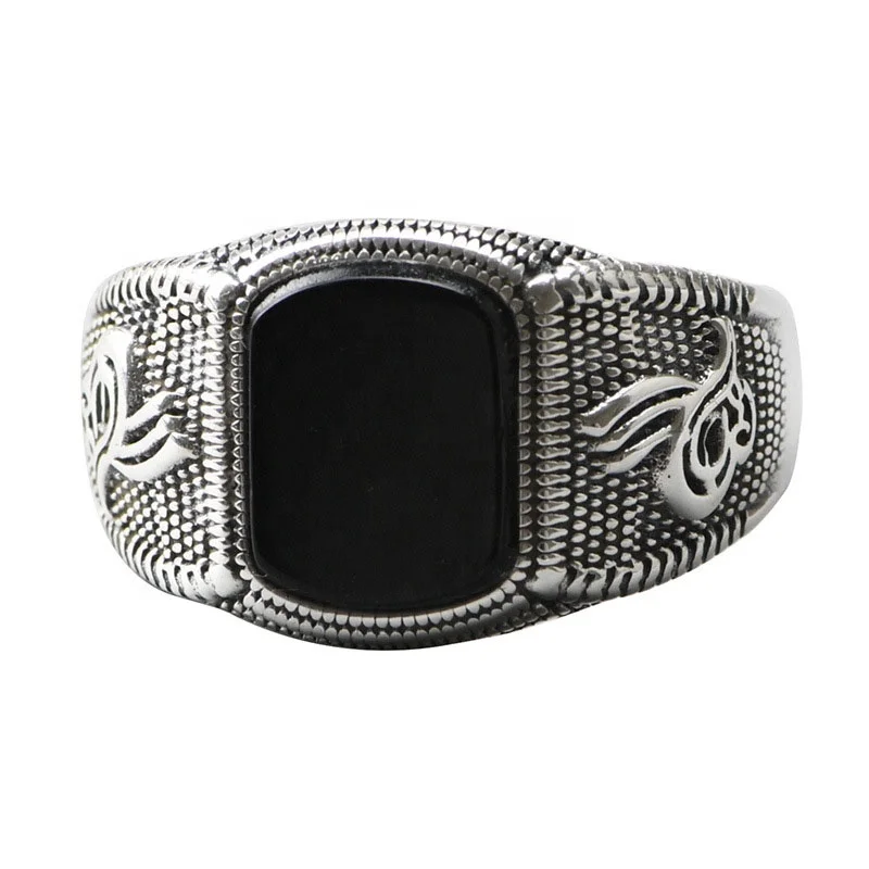 

Antique Agate Gemstone Rings Turkish Jewelry Men Ring Black Stone Sterling 925 Silver Natural Brass CLASSIC Silver Plated, Anti silver