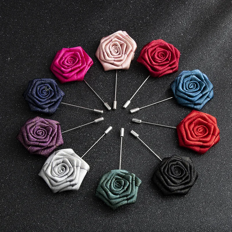 

Fabric Rose Flower Brooches Men/Women Brooch Pins Suits Decoration Lapel Pins For Men Brooch for Suits Accessories 10 Colors, Yellow/black/blue/red/white