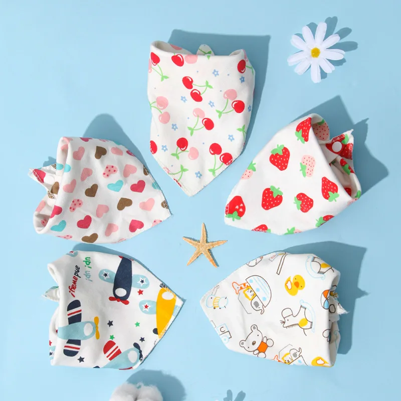 

Wholesale baby cotton bibs printed triangle saliva towel double snap button baby bib, Picture shows