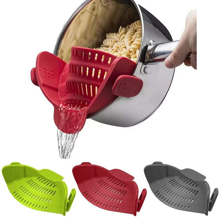 

On Strainer Silicone for All Pots Pans Pasta Strainer Clip on Food Strainer for Meat Vegetables Fruit Silicone Kitchen Colander