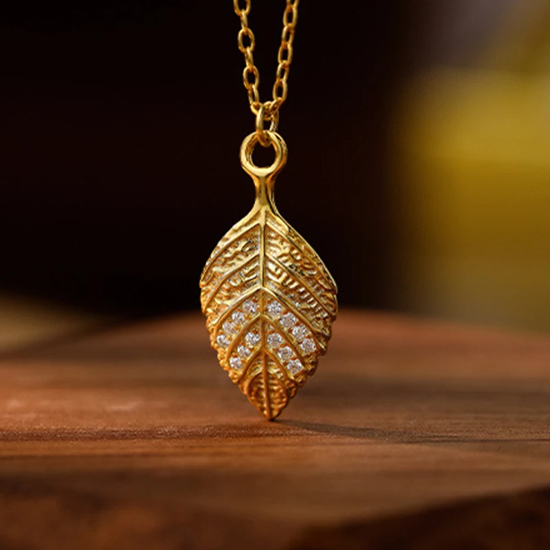 

Wholesale Leaf Design Chain Necklace 925 Silver Pendant Necklace Gold Plated Fashion Necklace Jewelry For Women