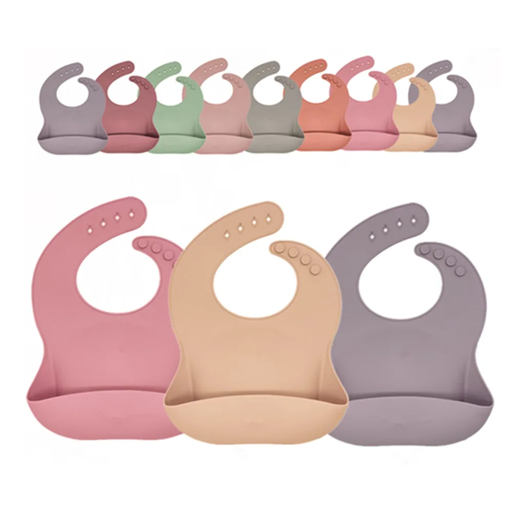 

Soft Adjustable Waterproof Silicone Baby Bibs with Food Catcher Unisex Easily Clean Baby Bibs Silicone, Customize color