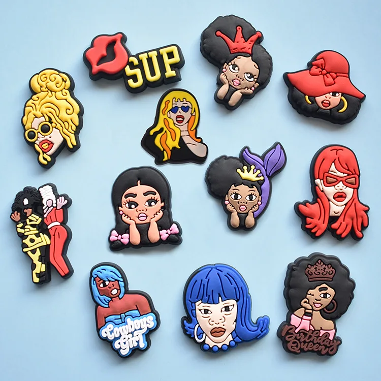 

2021 Wholesale New Design Black Queen Shoe Charms Shoe Pins for Clog Shoes, As picture/custom