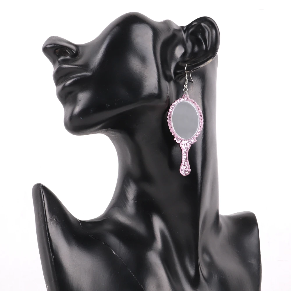 

Western Popular Fairy Tale Magic Mirror Spooky Children Mini Pink Sequin Mirror Earrings for Ladies Vintage Acrylic earrings