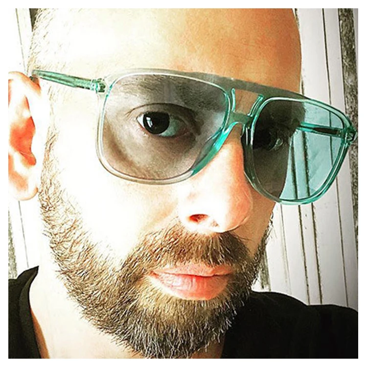 

Double bridge blue green lens fashion oversized Plastic men sunglasses, 7 colors