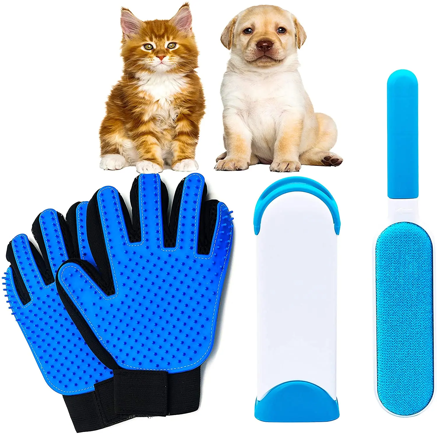 

Pet Dog Hair Remover Set with Reusable Double Side Pet Fur Remover pet Grooming Gloves for Cats and Dogs