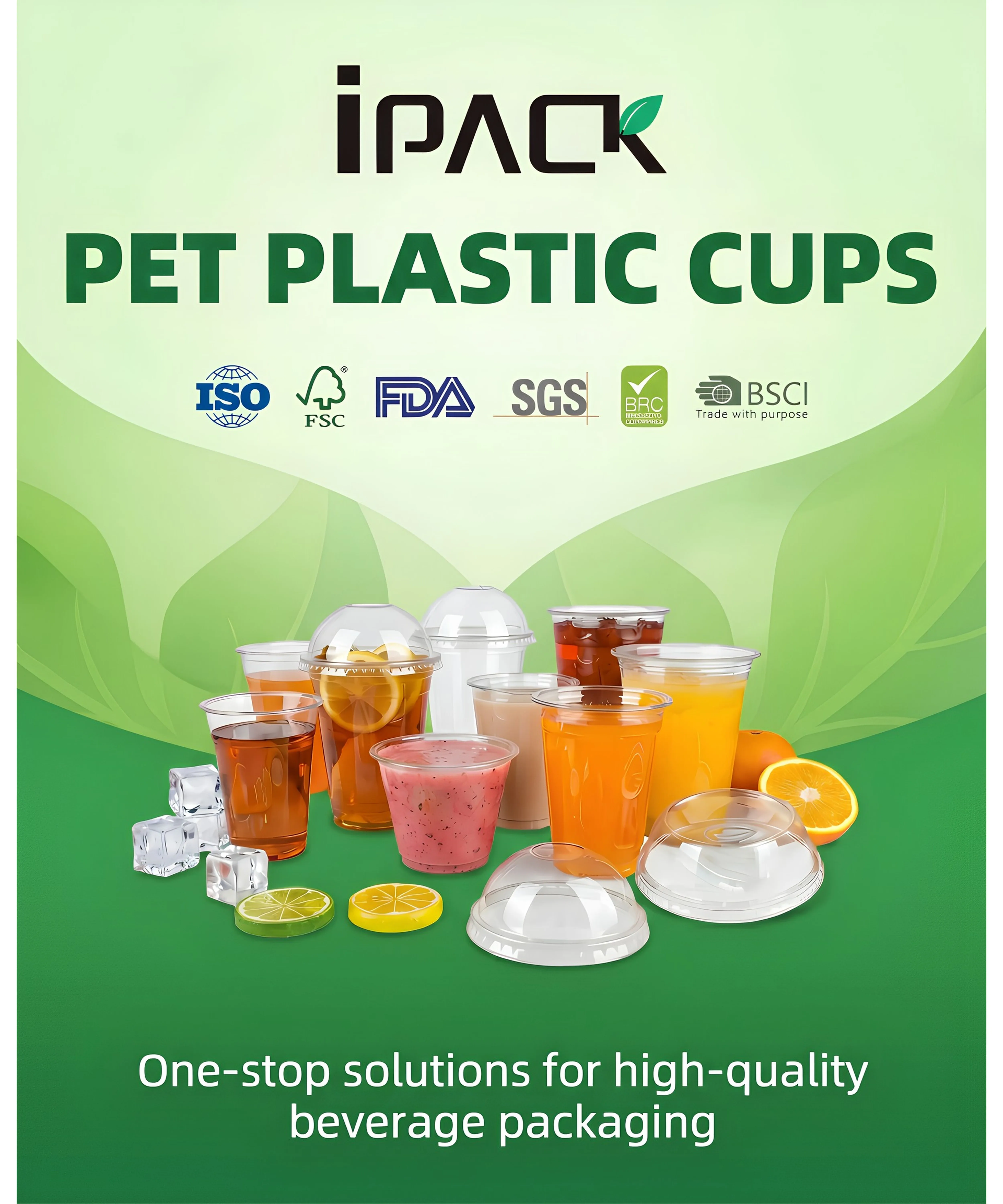 Clear PET plastic cups with dome and flat lids for cold drinks - IPACK