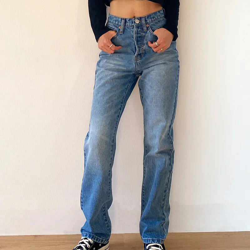 

Women's Jeans Baggy Jeans For Women 2021 High Waist Blue Loose Washed Fashion Straight Denim Pants Vintage Streetwear Mom Jeans