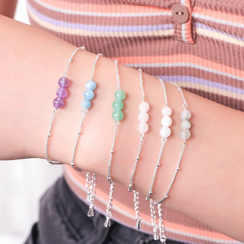 

Simple Design Moonstone Bracelet Jewelry Adjustable Stainless Steel Chain Natural Crystal Stone Beaded Bracelet For Women