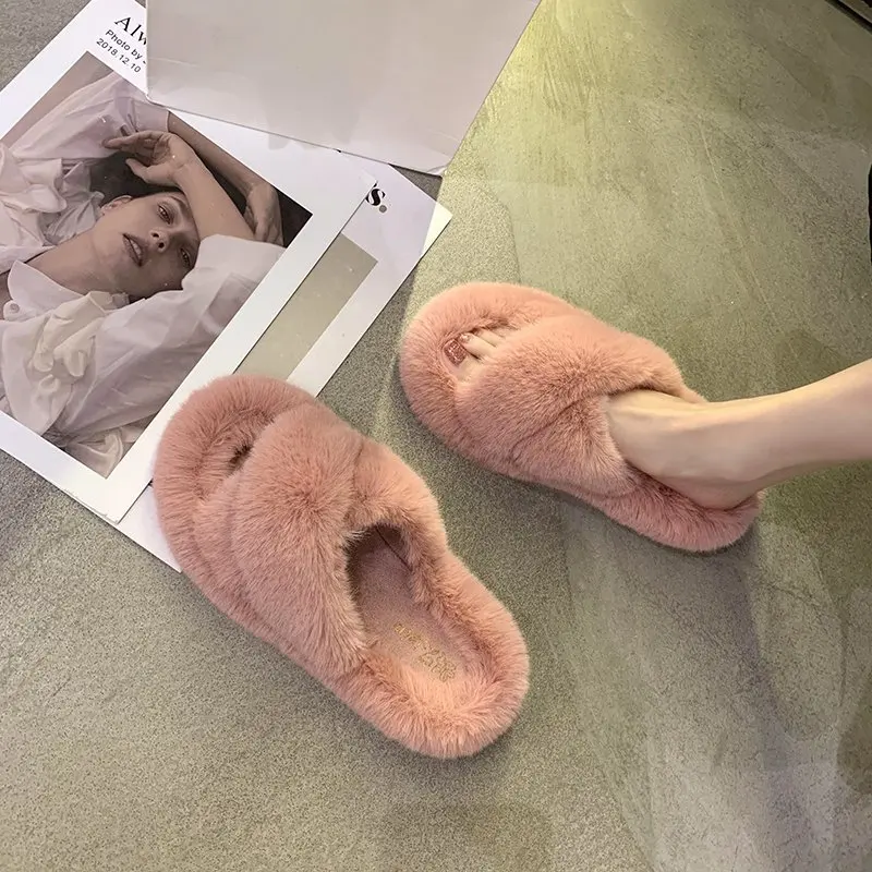 

Customize Logo Fuzzy Pink Home Outdoor Slippers Shoes for Women, Accept customized