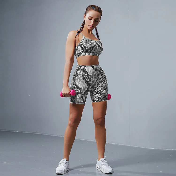 

summer workout ladies animal print yoga wear breathable snake print yoga set, Various color available